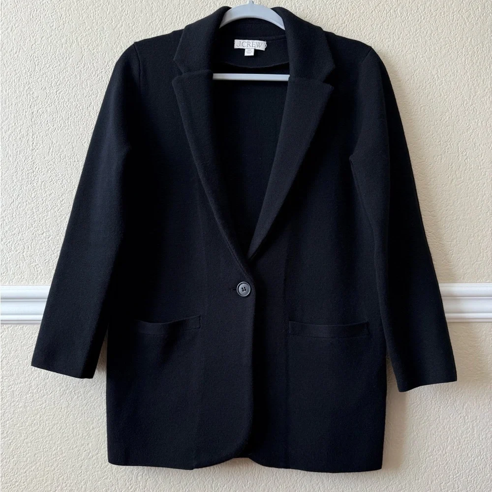 J. Crew Merino Wool Blend Cecile Relaxed Sweater Blazer Black XXS